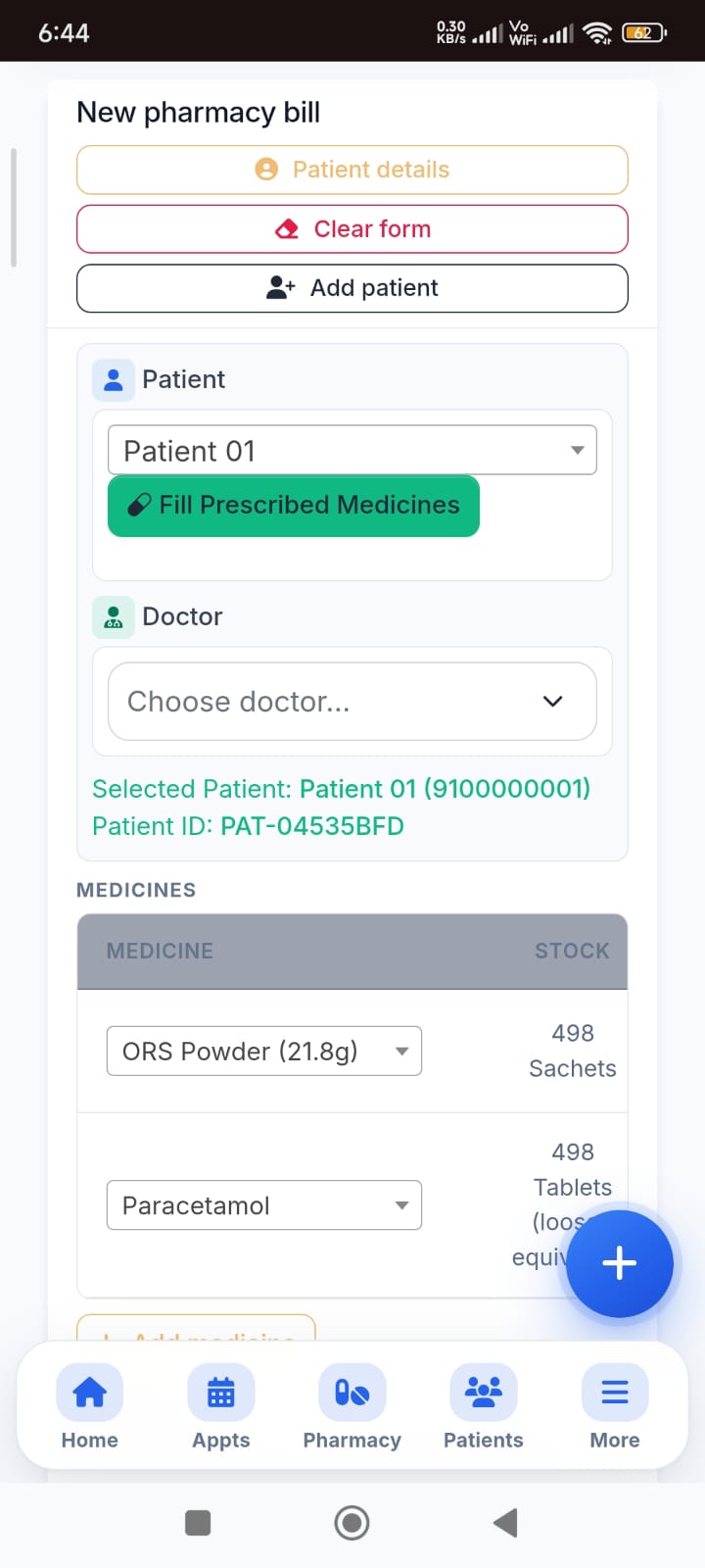 Mobile pharmacy billing with patient and medicines